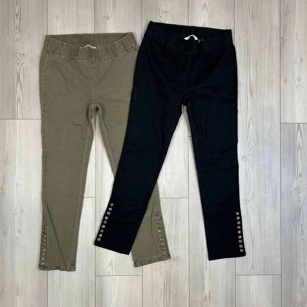 Lot 2 Soft Surroundings Pull On‎ Legging Pants XS Petite Ankle Snaps Metro Denim